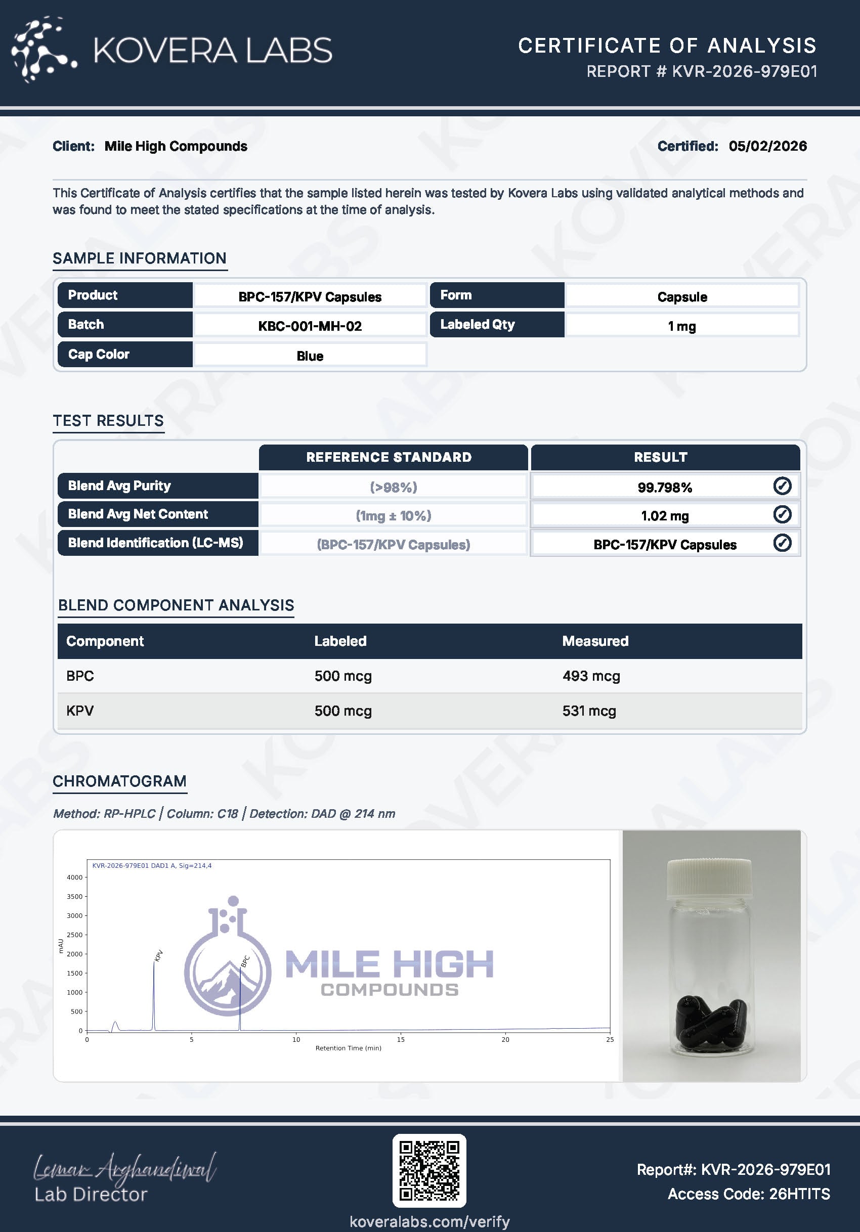 KPV/BPC-157 Blend Capsules - Mile High Compounds