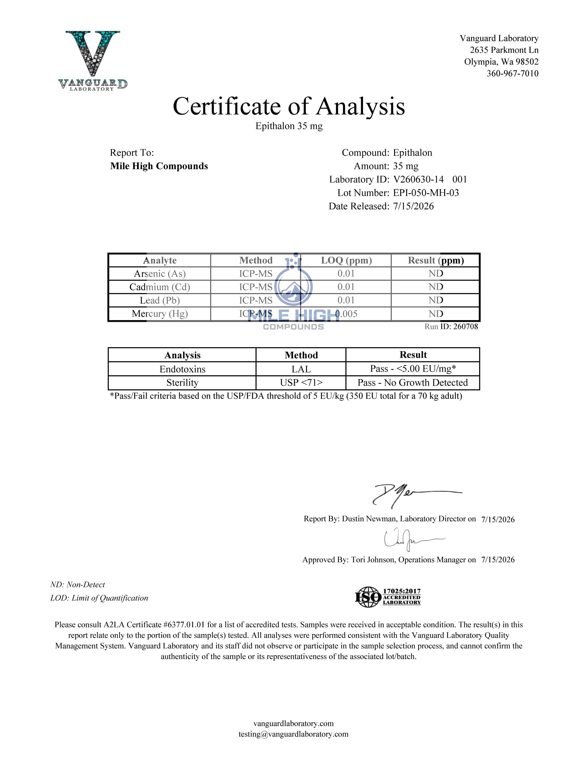 epithalon amidate certificate of analysis Epitalon Peptide | Research Compound